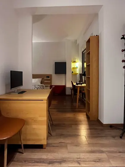 Work desk and storage in the open-plan apartment