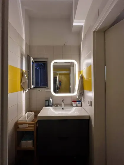 Bathroom vanity and illuminated mirror