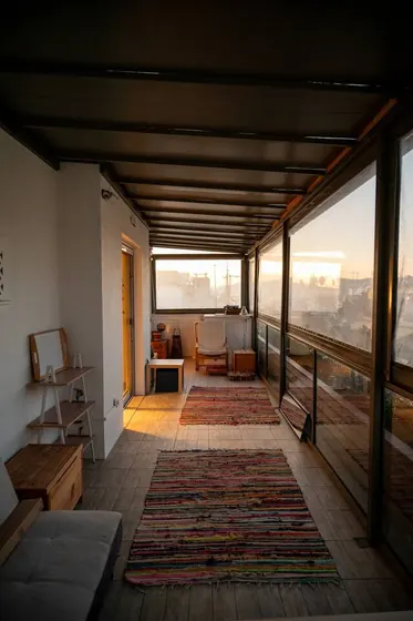 Covered terrace walkway and seating