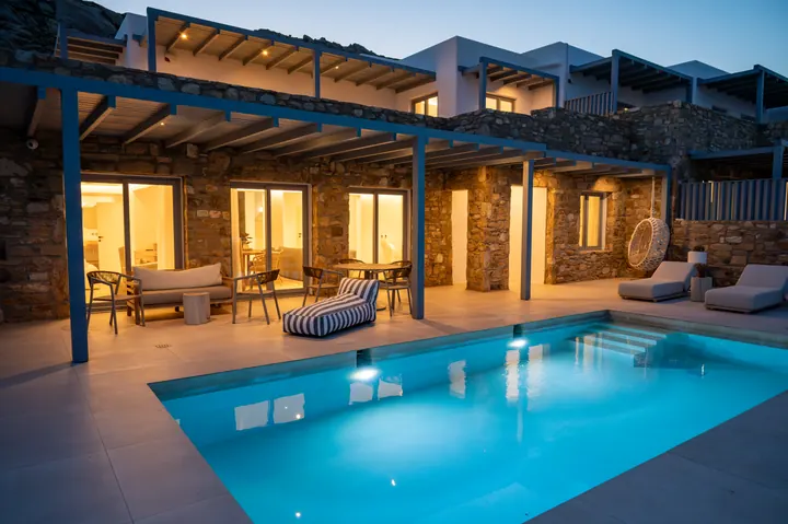 Private lit pool and chic covered patio for luxe evening escapes