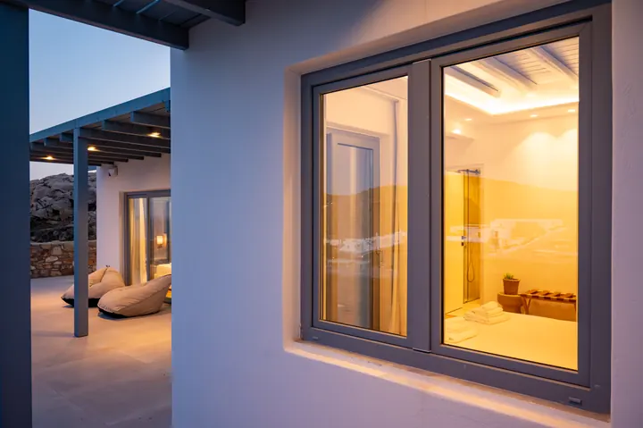 Modern patio and spa-like bath with a serene indoor-outdoor feel