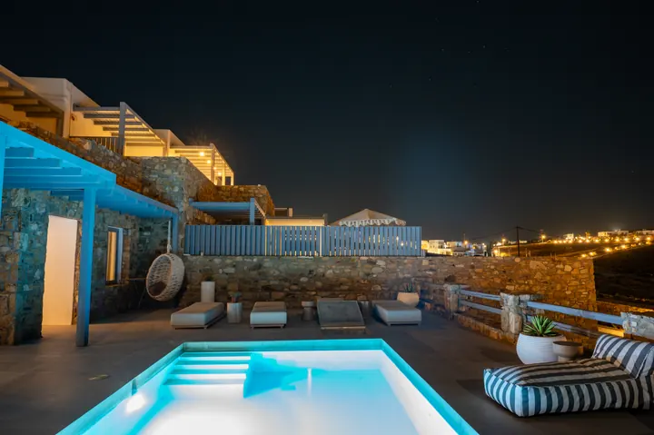 Private lit plunge pool and chic lounge terrace for dreamy nights
