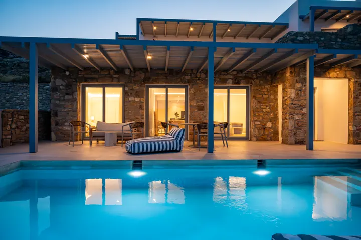Private pool and covered terrace for serene sunset lounging